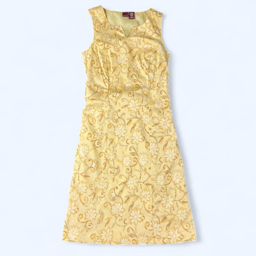 Yellow Floral Midi Dress 2000s Garden Brunch Wedding Guest Fairy Cottagecore